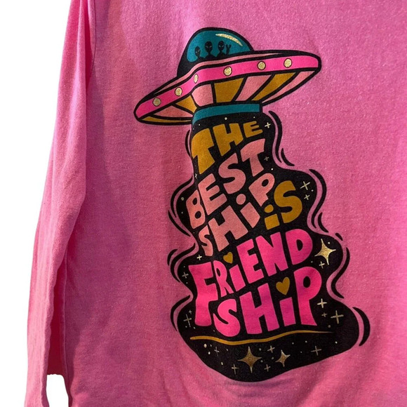 Old Navy Girls Space T Shirt Small 6-7 Long Sleeve Alien Graphic Friendship Text - Picture 3 of 4